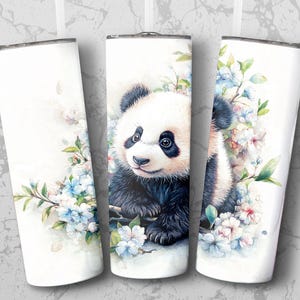 Cute Baby Panda Watercolor 20oz Skinny Tumbler Sublimation Design PNG Digital Download
