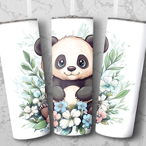 Baby Panda Watercolor 20oz Skinny Tumbler Sublimation Design PNG Digital Download