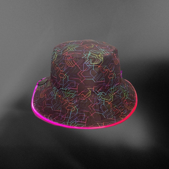 Neon Light up Bucket Hat Stash Pocket, LED Raver Hats  display picture 2