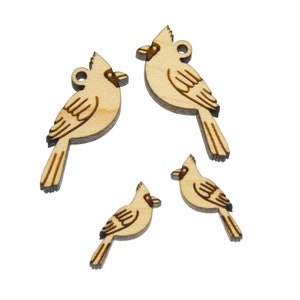 Cardinals *Choose Size* Engraved Wood Drop or Cabochon | 4 or 10 Pieces | Jewelry Finding | Earring Supply | Sustainable Wood