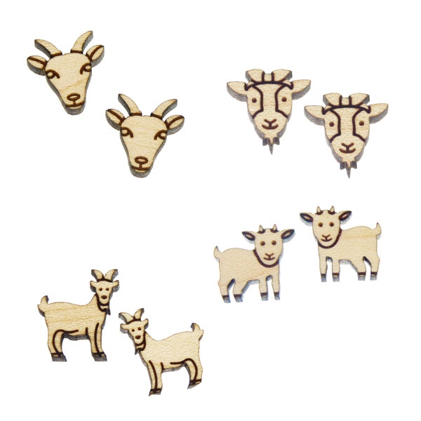 Goat *Choose Design* Engraved Stud Earring Blanks | 10 Mini Pieces | Jewelry Finding | Craft Supply | Sustainable Wood