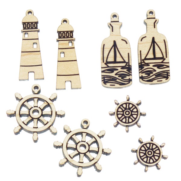 Nautical *Choose Design and Size* Lighthouse, Ship in Bottle, Ship's Wheel Earring Blanks, 4 or 10 Pieces, Jewelry Finding, Earring Supply