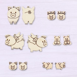 Pigs *Choose Design and Size* Small Earring Supply Blanks, 4 or 10 Pieces, Jewelry Making Finding, Sustainable Wood