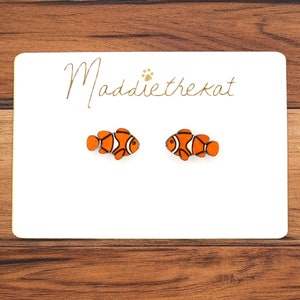 Clownfish Wood Stud Earrings | Hand Painted