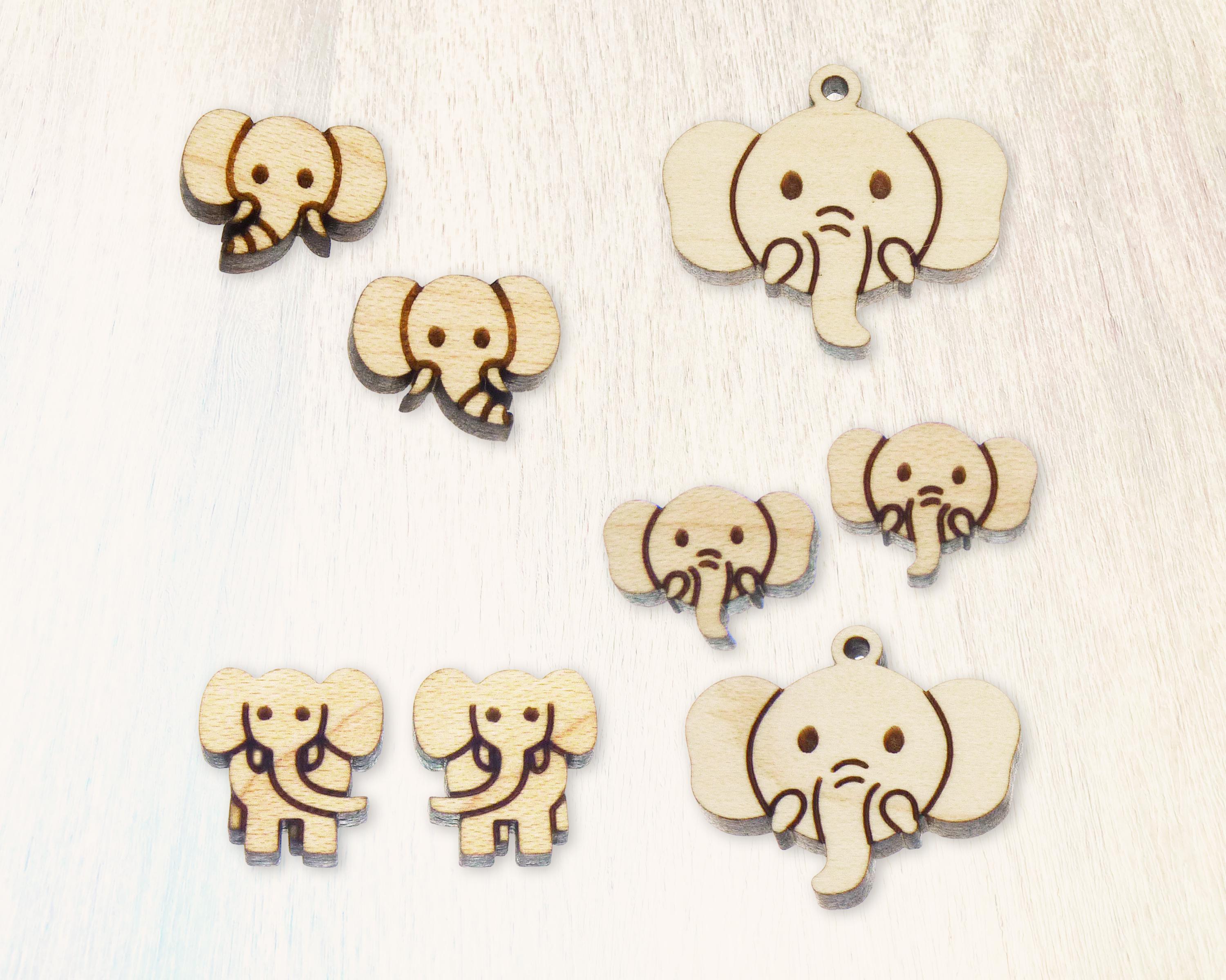 Elephant *choose Design and Size* Engraved Small Wood Blanks, 4 or 10 ...