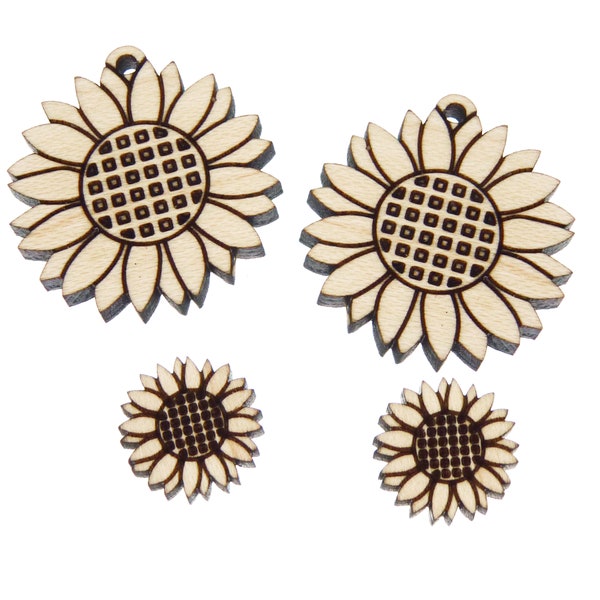 Sunflowers *Choose Size* Engraved Wood Drop or Cabochon | 4 or 10 Pieces | Jewelry Finding | Earring Supply | Sustainable Wood