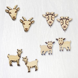 Goat *Choose Design* Engraved Stud Earring Supply Blanks | 10 Mini Pieces | Jewelry Finding | Mini Craft| Sustainable Wood