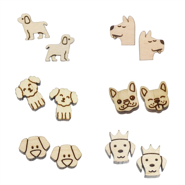 Dogs *Choose Design and Size* Engraved Stud Earring Blanks, 4 or 10 Pieces, Jewelry Finding, Earring Supply, Sustainable Wood