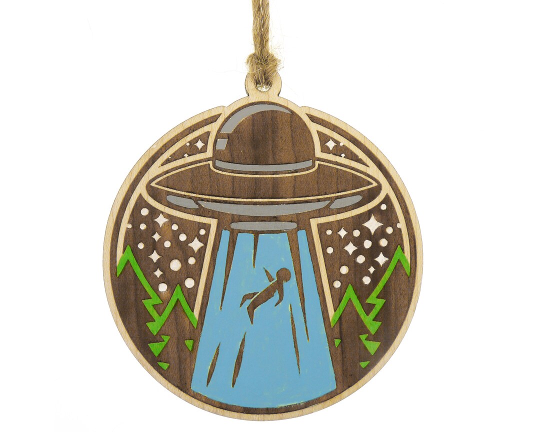 Alien Abduction Maple Wood Ornament | Hand Painted | Christmas ...