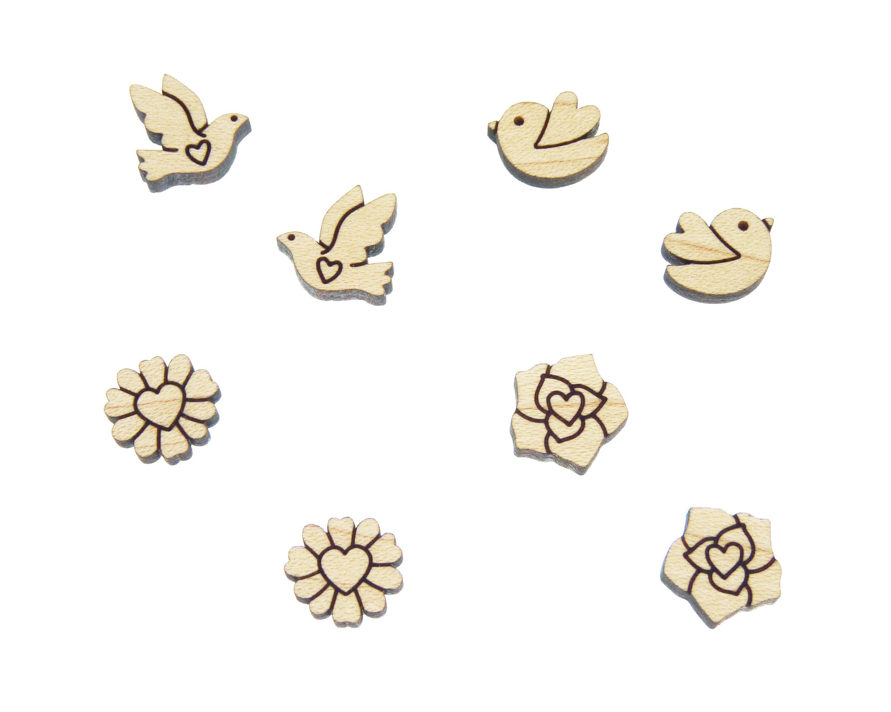 Love Birds and Heart Flowers - *Choose* Mini Wood Earring Supply Blank, 10 Pieces, Jewelry Making, Sustainable Maple Wood