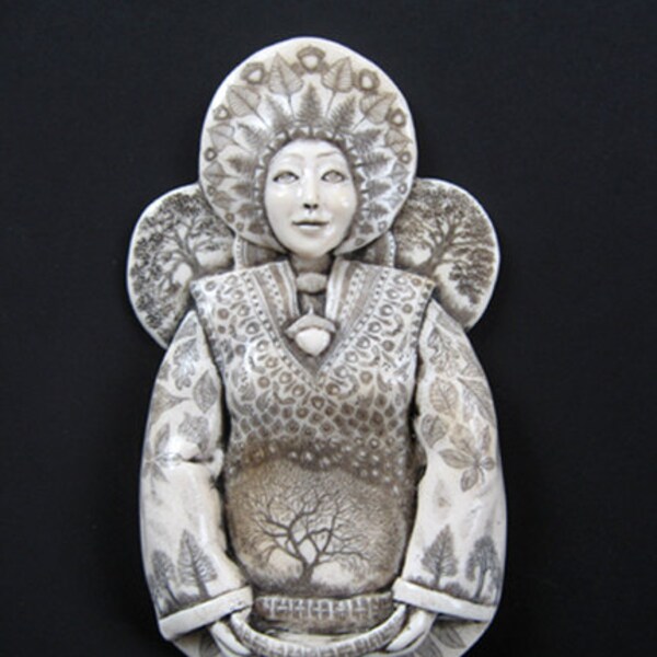 Woodland Goddess engraved sculpture wall plaque scrimshaw resin