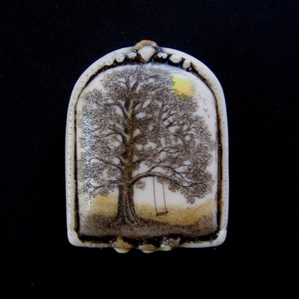 Oak tree of life acorn scrimshaw technique reproduction pin