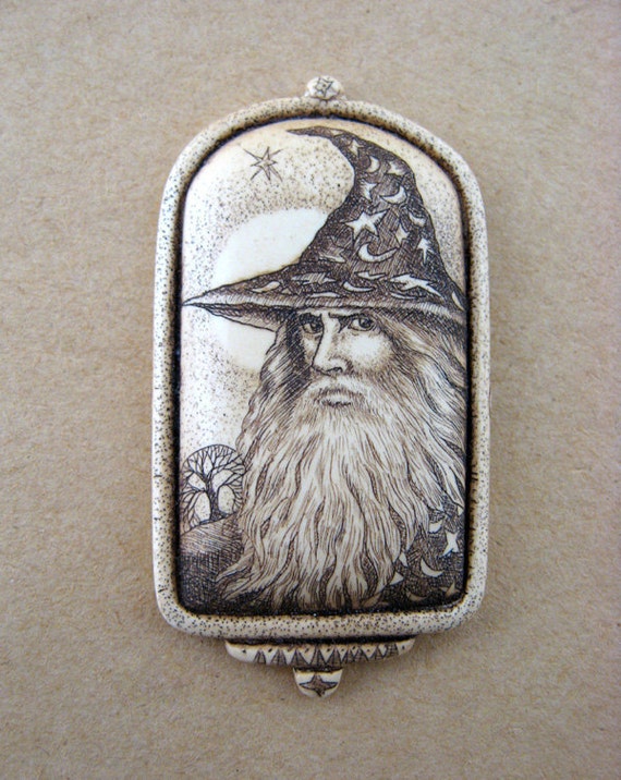 Wizard sorcerer scrimshaw technique resin pin - image 2