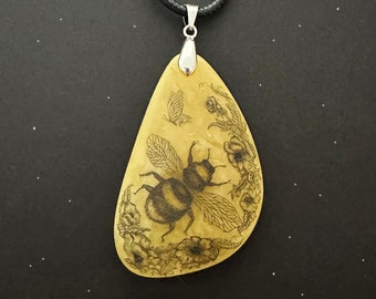 Original Scrimshaw bumble bee Baltic Amber pendant