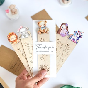 Segnalibro in legno per bambini / Bomboniera personalizzata per feste / Ricordo di compleanno personalizzato / Bomboniera per feste per bambini / Regalo di ringraziamento per il compleanno
