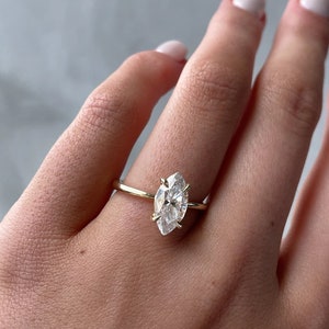 Premium 1.50 Ct Marquise Cut Solitaire F/VS1 Lab Grown Ring For Women, Moissanite Diamond Ring, 4 Claw Prongs, Engagement Gift Of Boho Rings