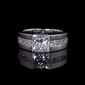 Princess Cut Moissanite Men's Ring in Solid Gold – Luxury Engagement & Wedding Band for Men, Unique Diamond Gents Jewelry