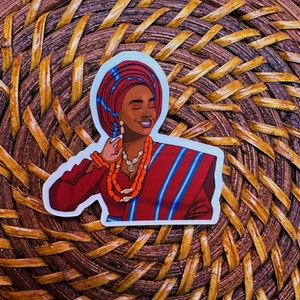 Vibrant African Lady Sticker, African waterproof Sticker, Yoruba Culture Sticker