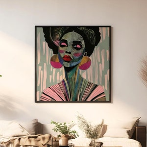 Schwarze Frau Wand Kunst Afrikanisches Kunstwerk Geschenk für afrikanische Kulturelle Kunst Abstrakte afrozentrische Kunst Afrikaner Dekor Karibik Kunst