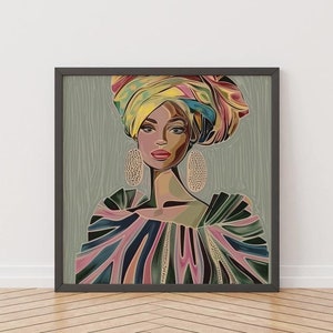 Framed African Woman Canvas Art: Earthy Colors, Modern Decor