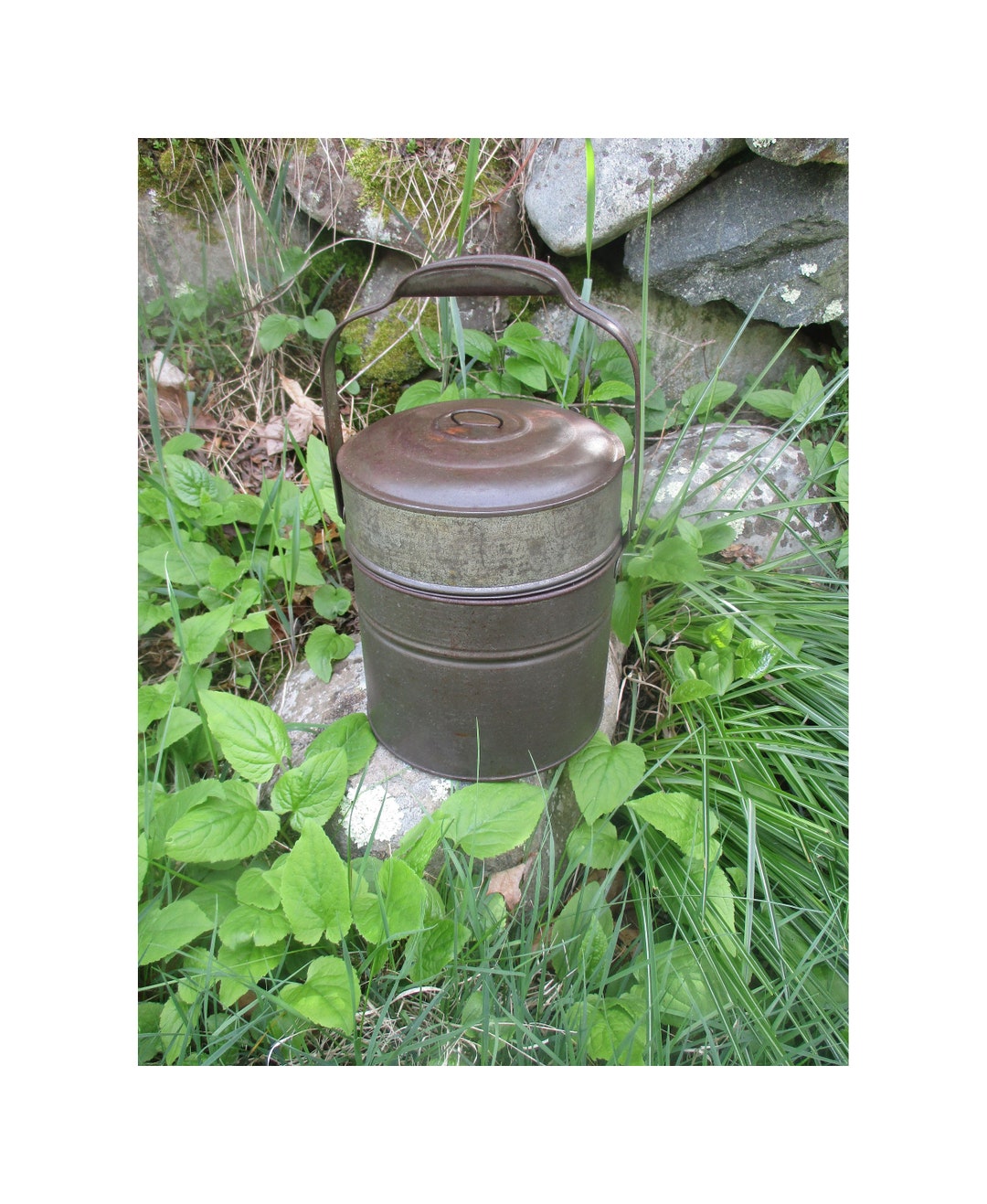 Vintage Tin Lunch Pail With Handle 3 Pc Etsy