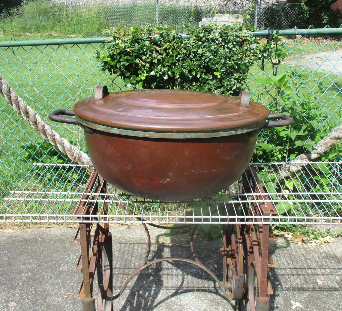 Antique Copper Candy Kettle Cauldron With Cover Large Candy Etsy