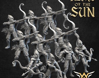 Boogschutters van de Zon - Erfgenamen van de Zon | White Angel Miniatures | RPG | | 32mm/28mm | Hoge Elf | Tafelspel | Gratis bases