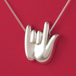 Gebarentaal, ik hou van jou, zilveren handhanger met ketting, handgesigneerde ketting, cadeaus voor doven, ASL-gebaarders, I Love You-sieraden
