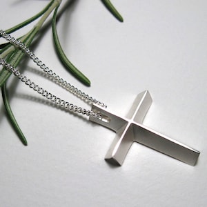 Mens Cross Necklace, Large Silver Cross Pendant with Chain, Epicenter Cross for Guys, from our Spiritus Christian Jewelry Collection