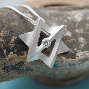 Star of David Sterling Silver, Magen David with CZ, Galaxtica Jewish Star Pendant with Chain, from our Yonatan Collection of Judaic Jewelry