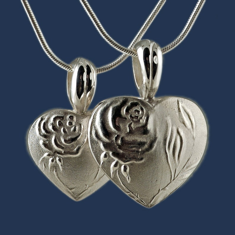 Silver Cremation Locket, Heart with Rose Urn Pendant, Small Stemmed Rose Memorial Locket, Remembrance Keepsake, Bereavement Jewelry image 1