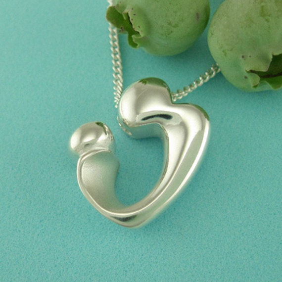 Silver Mother Child Necklace Mom Present heart Embrace Etsy