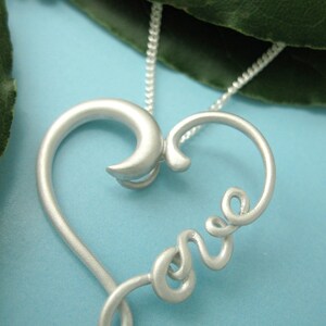 Silver Love Heart Necklace, LoveHeart Pendant with Chain, Wirework Letters for Love Form Heart, Love Letters, Word Jewelry, Love Gifts image 4