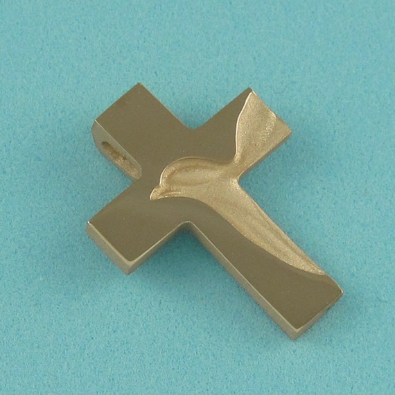 14k Yellow Gold and Rose Gold Textured Holy Spirit Dove Cross Pendant