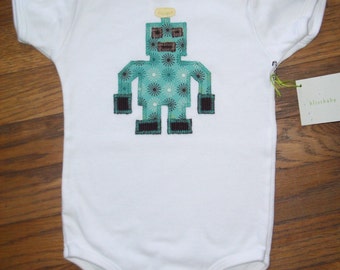 Retro Robot Appliqued Baby Bodysuit