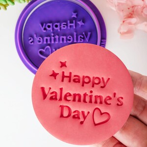 Happy valentine&#39;s day heart cookie stamp - fondant embosser and cookie cutter set