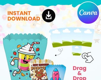Popcorn Box Template Bundle | Editable Snack Box Template | Canva Drag & Drop | Psd Svg Png Dxf | DIY Party Favor Printable