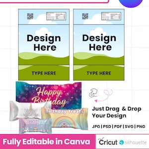 編集可能なライスクリスピーのラップテンプレート | ライスクリスピーのトリートラベル | パーティーの記念品ラップ | DIYスナックバッグテンプレート SVG PNG