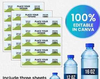 Water Bottle Label Template | Editable Canva Design | Custom Party Favor Tags | Printable Bottle Wrapper | Instant Download