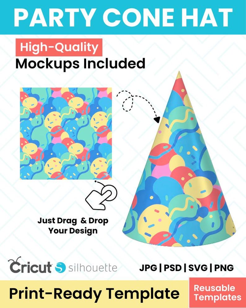 Editable Party Cone Hat Template – 11x8.5 inches | Canva + Svg Png Jpg Psd | Instant Download image 7