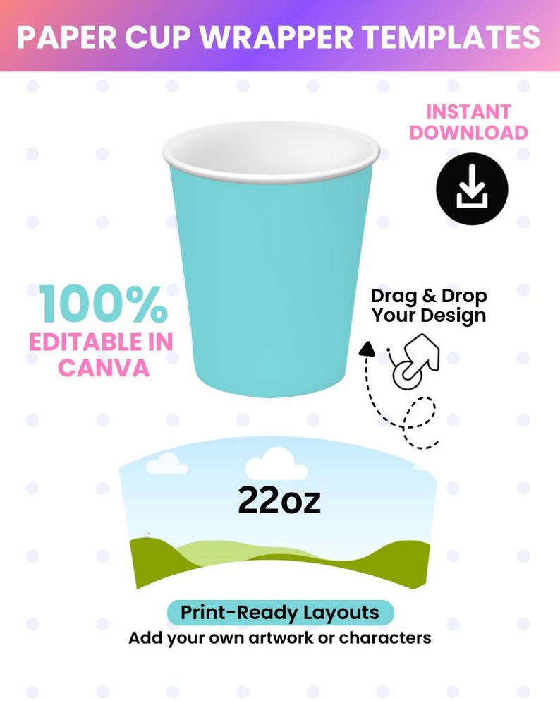 Paper Cup Wrap Template Bundle | Blank Coffee Cup Sleeves | Canva ...