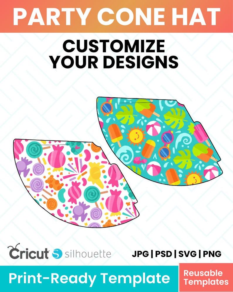 Editable Party Cone Hat Template – 11x8.5 inches | Canva + Svg Png Jpg Psd | Instant Download image 4