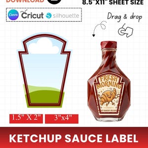 Ketchup Label Template Canva Editable, Sauce Bottle Label, Food Packaging Label, Custom Condiment Label, Bottle Sticker
