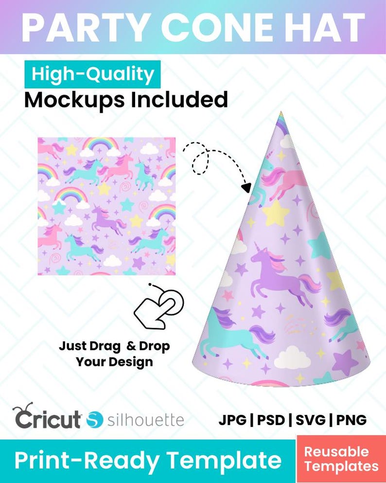 Editable Party Cone Hat Template – 11x8.5 inches | Canva + Svg Png Jpg Psd | Instant Download image 5