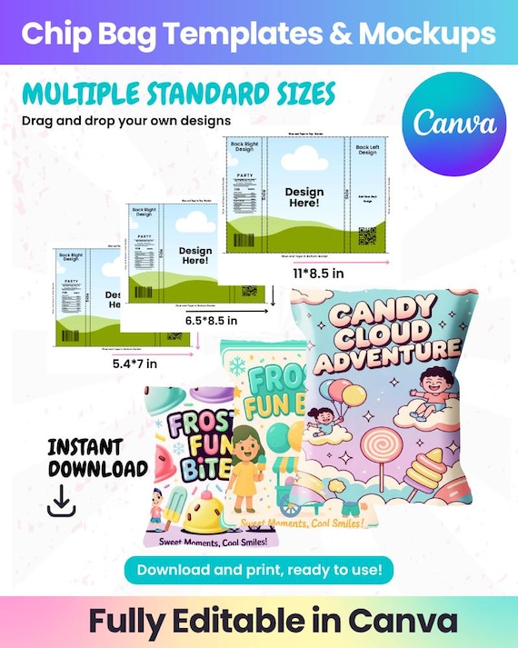 Editable Chip Bag Template | Canva Snack Wrapper | DIY Party Favor Label | Printable Packaging Design | Digital Download