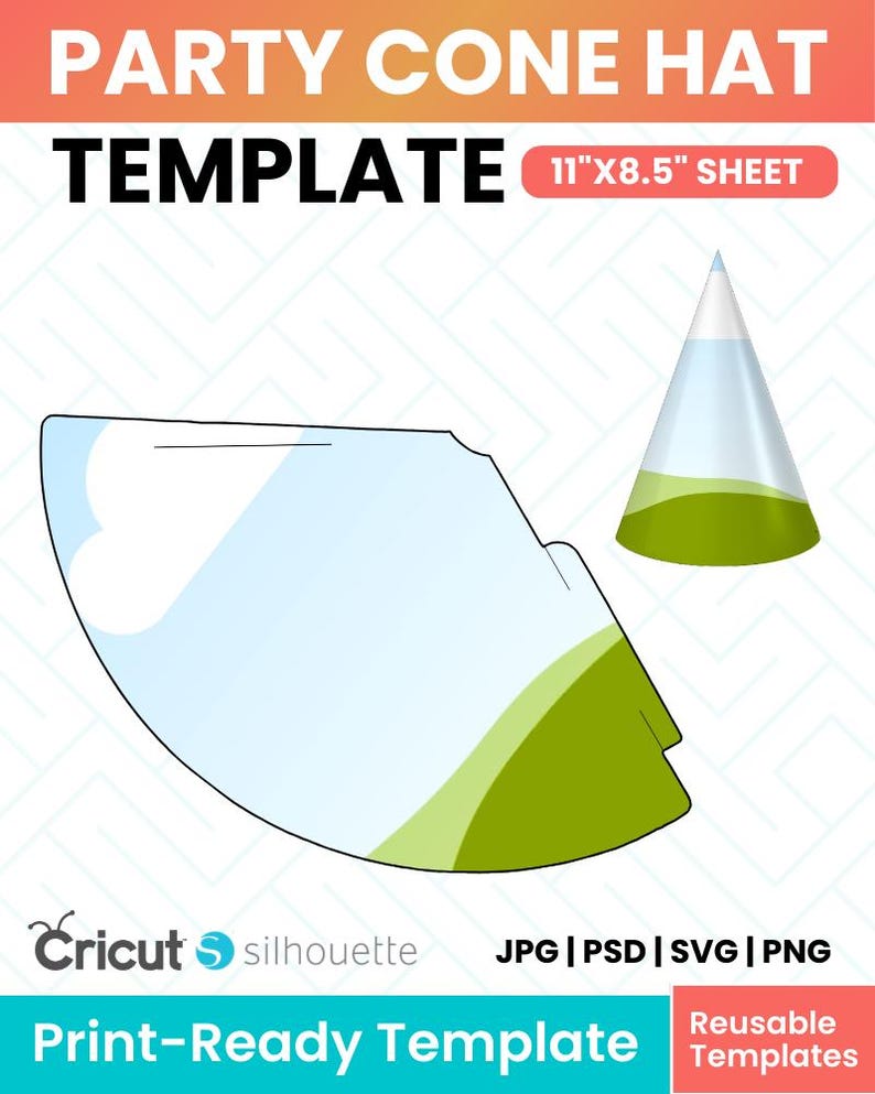 Editable Party Cone Hat Template – 11x8.5 inches | Canva + Svg Png Jpg Psd | Instant Download image 2