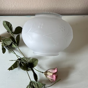 Vintage Frosted Glass Globe Light Shade: Embossed Berries, Starburst Design; Ceiling Mount
