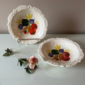 Vintage Ceramic Pasta Bowls (Set of 2) - Vegetable Relief Design