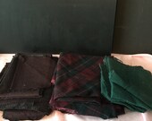 Hunter green, maroon and green and maroon plaid felted wool pieces for crafting, rug hooking, penny rugs, applique 1 10 oz, set 4