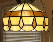 Slag glass hanging light fixture pendant light in beige and gold vintage, retro lighting, 1970s to 1980s era lighting
